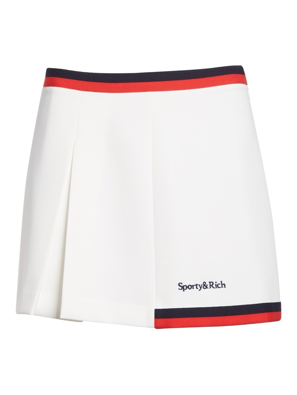 SPORTY & RICH Mila Logo Detail Miniskirt White Navy Fire Red Pleated Sz Small